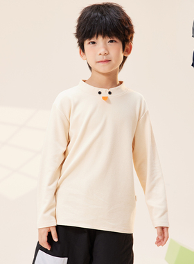 viciusss丸社男女童长袖T恤绒感打底衫儿童卡通休闲百搭舒适上衣