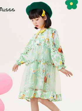 Viciusss女童清新连衣裙春秋新品女孩甜美可爱清新宽松公主裙子