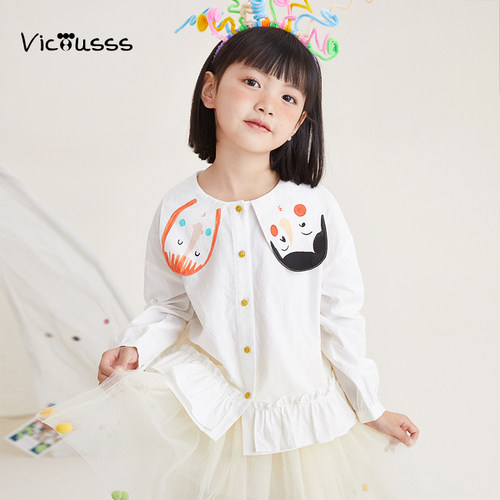 viciusss女童可爱娃娃衫春秋长袖