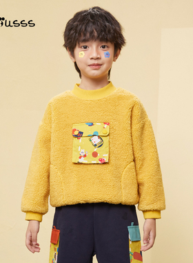 Viciusss儿童卡通印花仿羊羔绒卫衣男童秋冬半高领套头衫儿童上衣