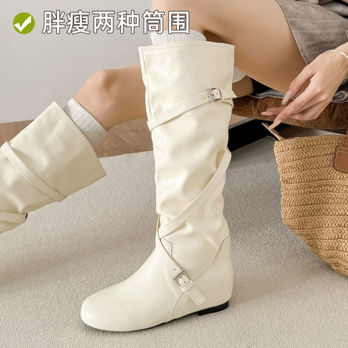 胖mm加肥长筒靴粗腿大筒围骑士靴