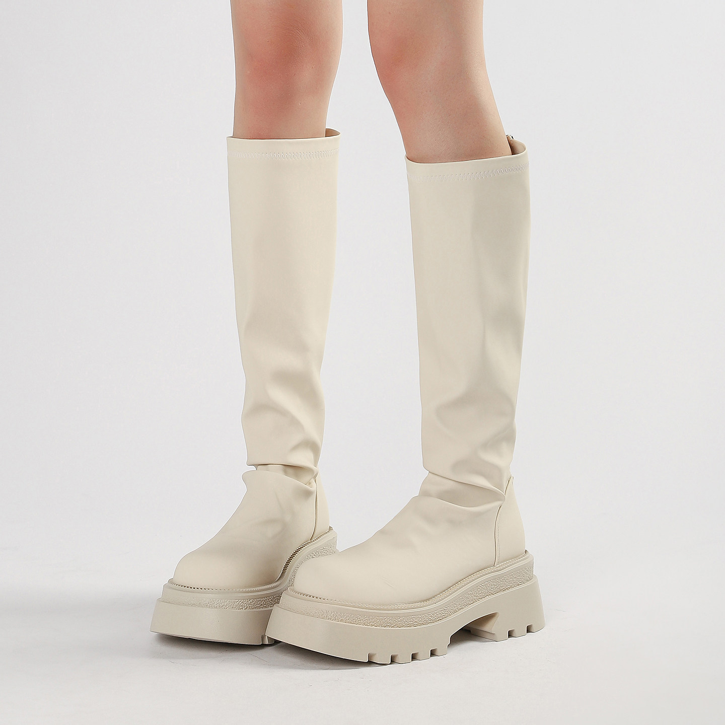 长筒靴女平口胖mm粗腿大筒围巨好看白色骑士靴高筒大码女靴41到43,女鞋,骑士靴,淘宝优惠券,粉丝福利购,淘宝优惠卷
