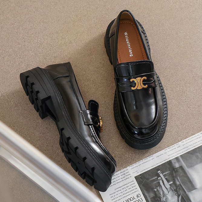 厚底粗跟乐福鞋圆头复古