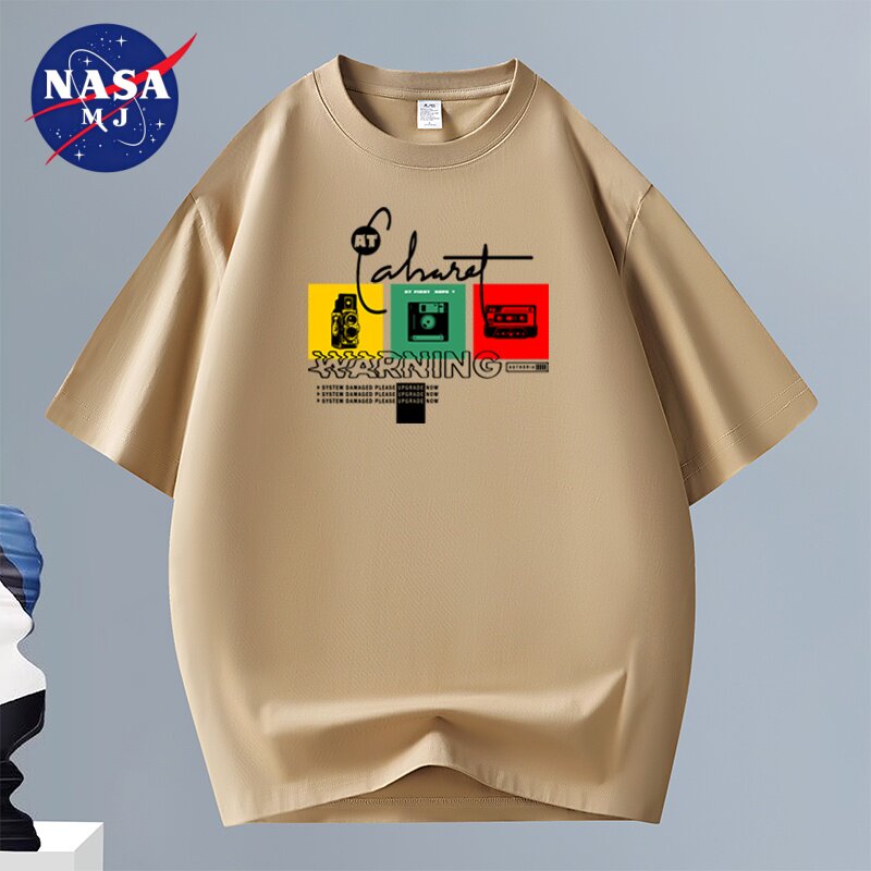 NASA联名复古相机T恤男女同款夏季纯棉宽松潮牌短袖休闲百搭半袖