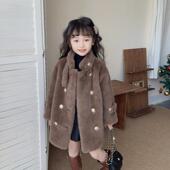 盼盼熊女童皮草外套冬装 儿童皮毛一体仿水貂绒毛毛大衣女孩中长款