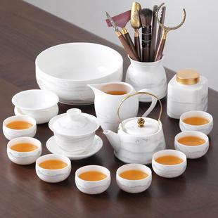 家用办公室会客功夫茶具新款 羊脂玉茶具套装 泡茶白瓷茶壶茶杯整套