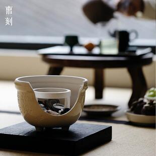 粉引松风煮茶炉复古家用简约陶炉碳炉功夫茶道 全手工日式