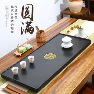 天然乌金石茶盘抛光面家用简约排水石头茶台大号小号功夫茶具托盘