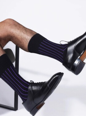 ARROW男士双色条纹正装长筒棉袜绅士袜立体拼色棉袜防滑商务舒适