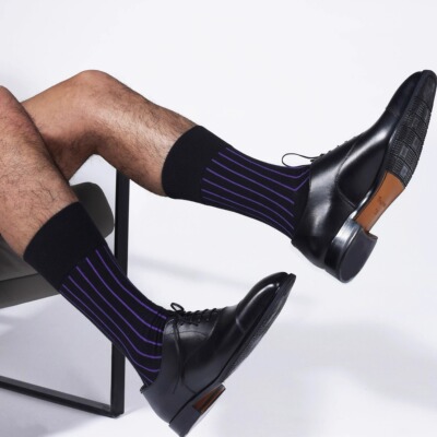 条纹加长商务精梳棉正装男袜