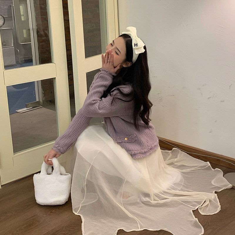 GOOSSANY高级感设计感小众白色纱裙网纱半身裙女a字长裙裙子春秋_虎窝淘