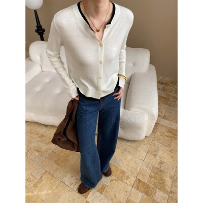 司南 早秋新款 随性风高智感假两件撞色圆领显瘦针织开衫 SN7039