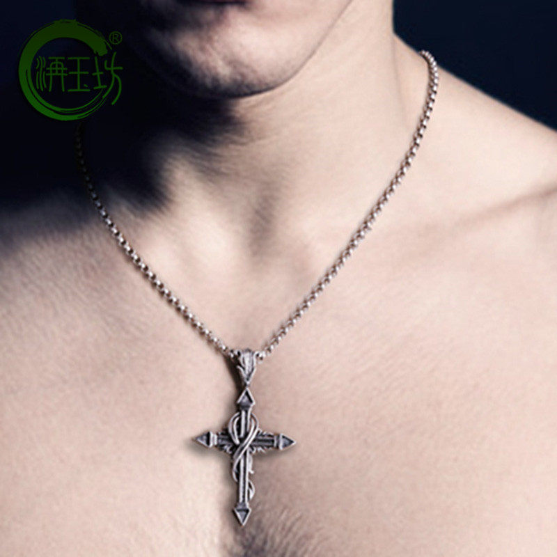 洅玉坊复古缠绕十字架吊坠哥特暗黑银项链潮人男士女生锁骨链子
