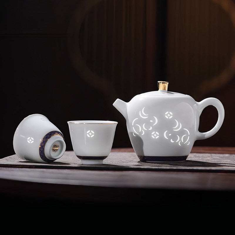 便携式旅行茶具精美陶瓷一壶三杯图片