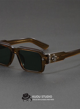 高级感小框墨镜男美式嘻哈复古眼镜豹纹框可配近视防紫外线UV400