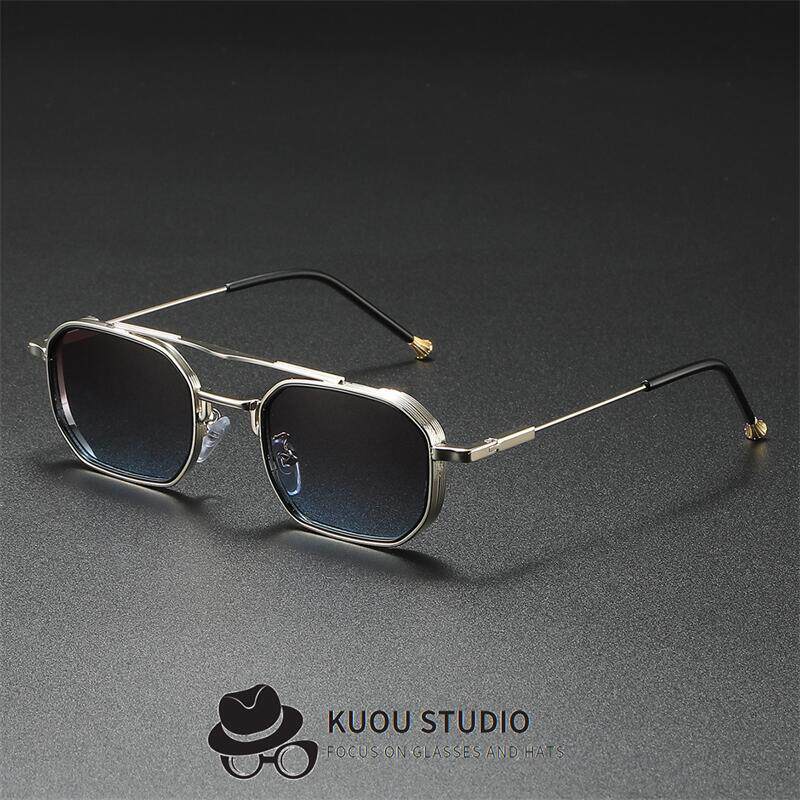 2025跨境新款方形时尚太阳镜 欧美商务双联金属眼镜 复古男士眼镜