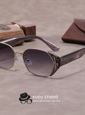 韩版复古小冰块插针墨镜女方框圆脸显瘦时髦高级感防紫外线太阳镜