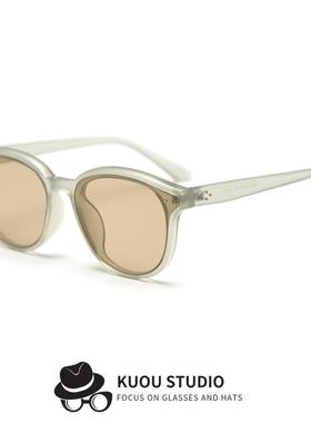 新韩版复古太阳眼镜潮男女网红素颜街拍黑色墨镜高清尼龙镜片