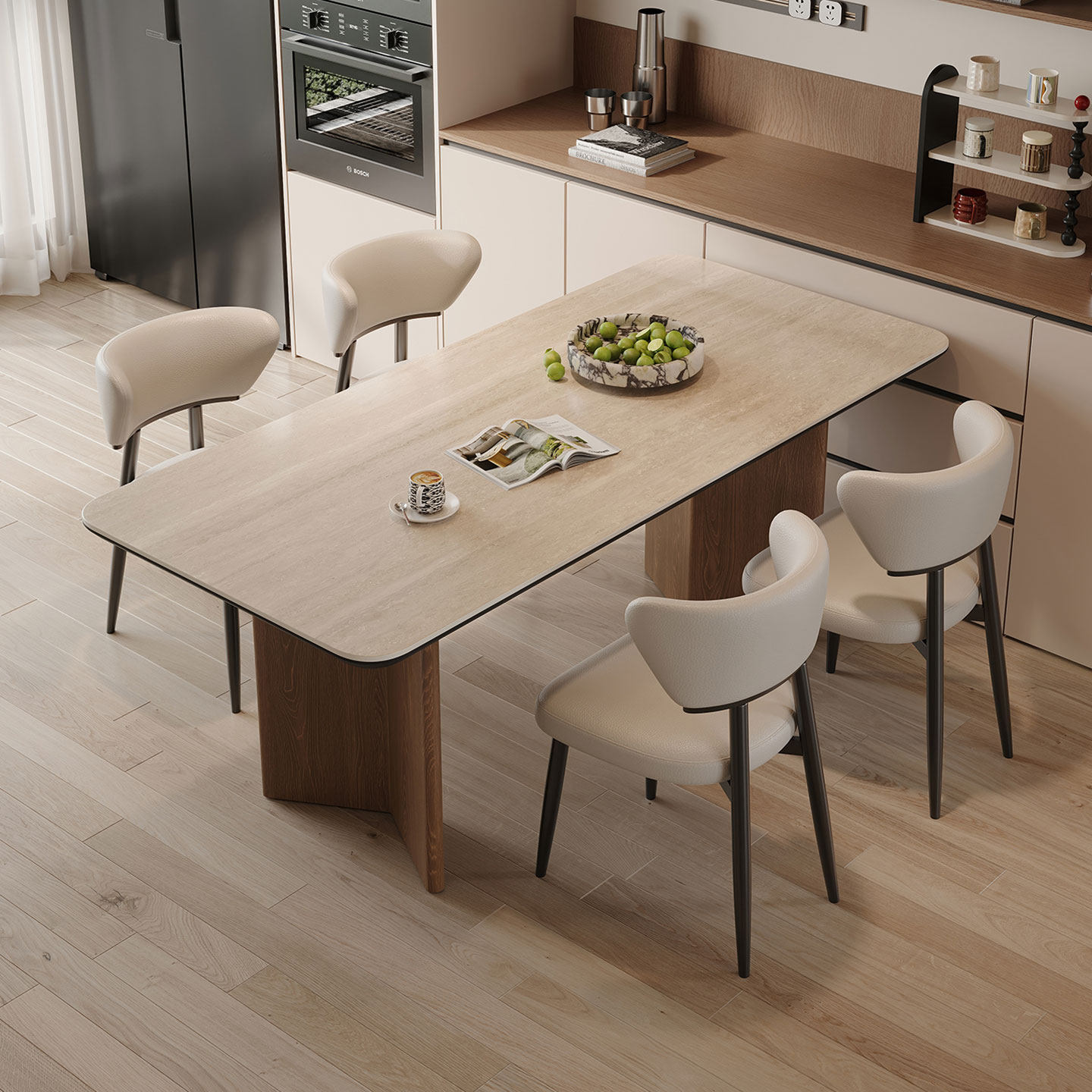 乔美特中古风实木洞石岩板餐桌椅家用长方形桌子饭桌客厅2025新款