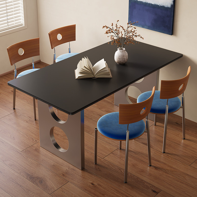 乔美特不锈钢下挂老钱币岩板餐桌意式轻奢现代极简大气长方形桌子,住宅家具,岩板餐桌,淘宝优惠券,粉丝福利购,淘宝优惠卷