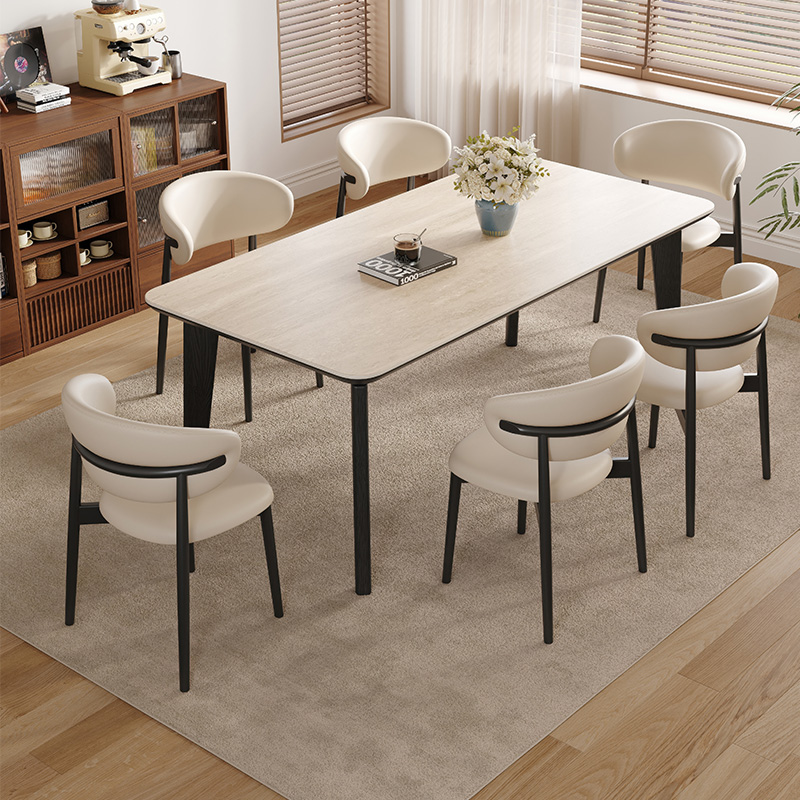 乔美特手枪台实木岩板餐桌洞石长方形法式复古长方形家用小户型