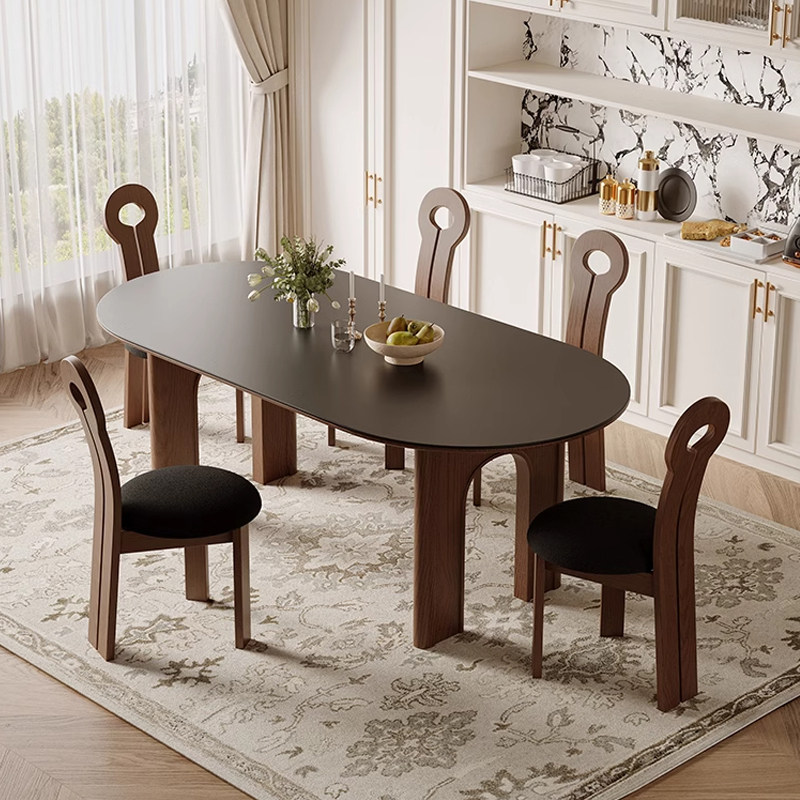 乔美特法式复古风凯旋门实木岩板餐桌椅组合中古风椭圆形餐桌,住宅家具,岩板餐桌,淘宝优惠券,粉丝福利购,淘宝优惠卷