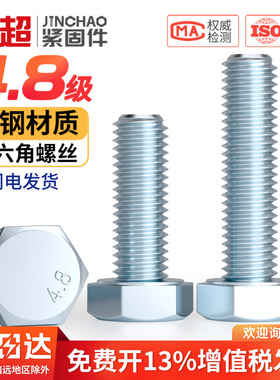 金超4.8级镀锌外六角螺丝螺栓加长螺杆螺钉M6M8M10M12M14M16M18