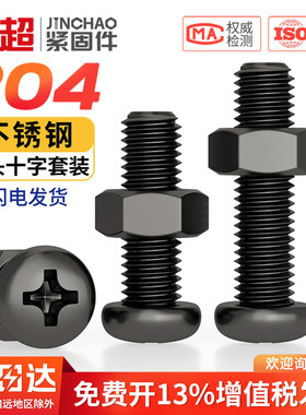 黑色304不锈钢圆头螺丝螺母套装大全十字盘头螺栓螺帽组合M2M3M4