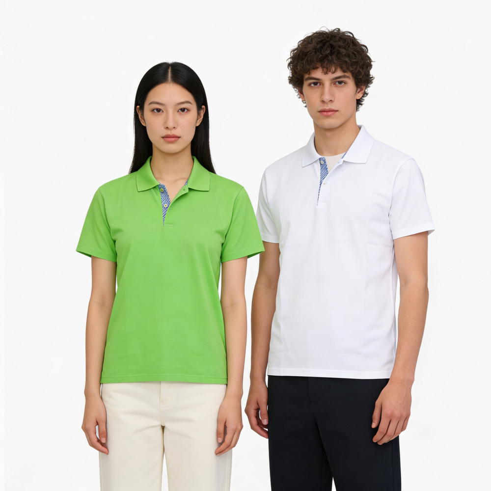 夏季短袖t恤男女同款门襟条子格布纯色翻领polo衫logo可印刷刺绣