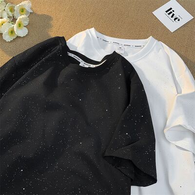 美式高街满天星t恤男生夏季重磅ootd潮牌短袖oversize亮闪闪半袖