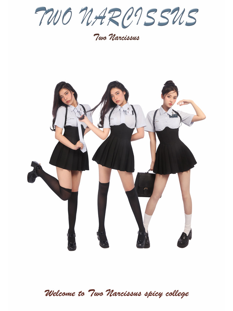 TWO NARCISSUS SIAMESE LOVE BLUE SHIRT COLLEGE FISHBONE WAIST DRESS SUIT THAI UNIFORM RETRO