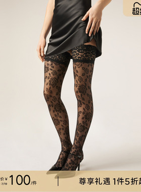 CALZEDONIA卡泽意袜26夏季女40D性感花朵蕾丝过膝大腿袜MODA0421