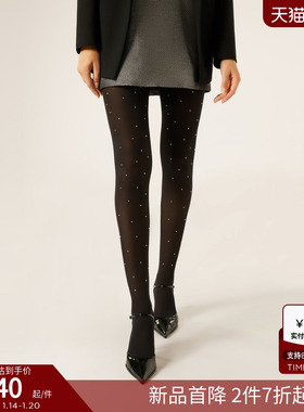 CALZEDONIA卡泽意袜女士50D时尚派对贴钻波点连裤袜丝袜MODC2175