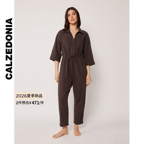 CALZEDONIA卡泽意袜26夏季女海边休闲抽绳收腰翻领连体裤0BDA208