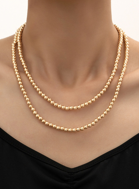 欧美风时尚简约金色珠双层项链女