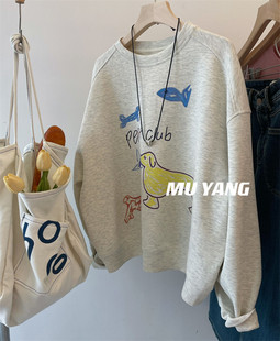 套头上衣 时髦休闲大版 保持有趣 韩国东大门慵懒卫衣涂鸦女薄款