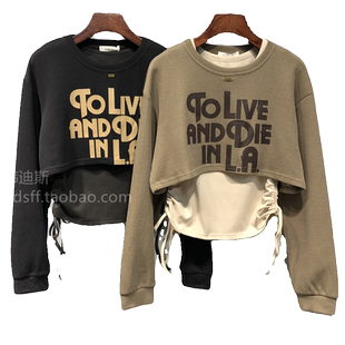 2026秋装 韩国东大门新款双侧抽绳背心字母短款T恤上衣两件套女潮