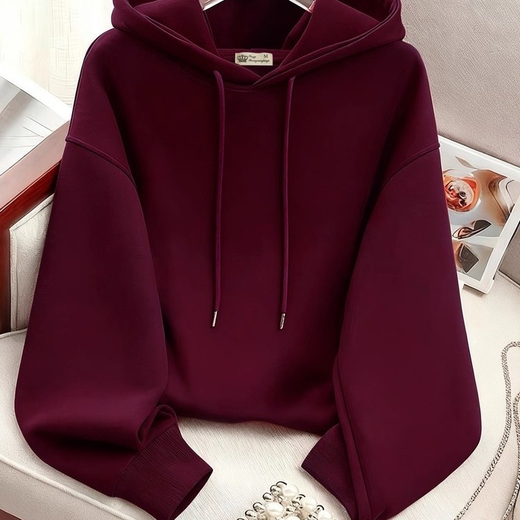 安哥拉红连帽卫衣女加绒2025新款春秋冬薄款韩版休闲带帽加厚外套