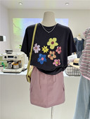 T恤女韩系半袖 凉爽宽松显瘦短袖 上衣 小众慵懒薄款 小花图案夏季