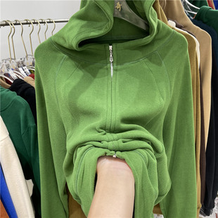卫衣女加绒加厚冬季新款连帽拉链明线双面德绒保暖外套百搭上衣潮