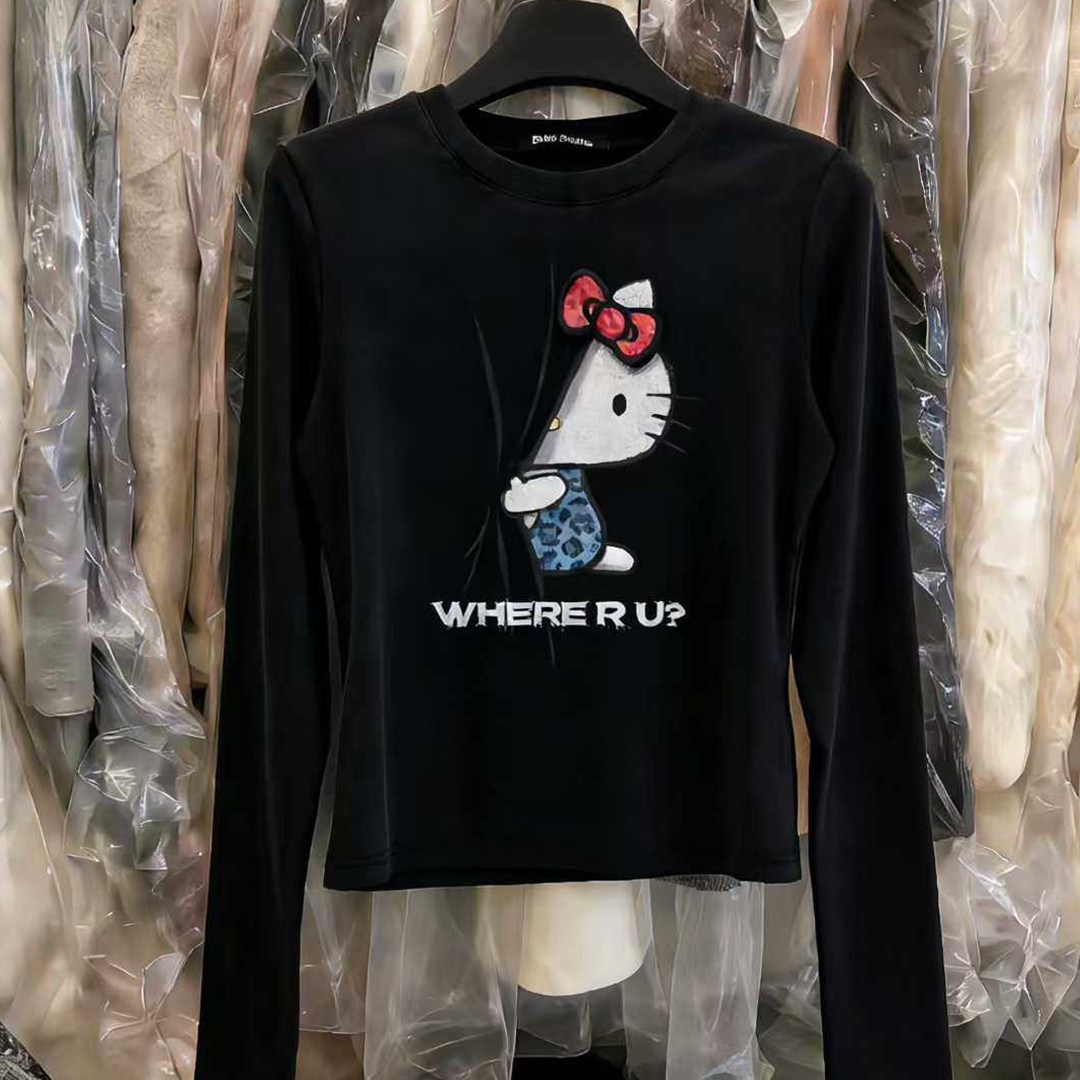 韩版春季新款趣味可爱蝴蝶结Kitty躲猫猫长袖T恤女辣妹短款打底衫,女装/女士精品,T恤,淘宝优惠券,粉丝福利购,淘宝优惠卷