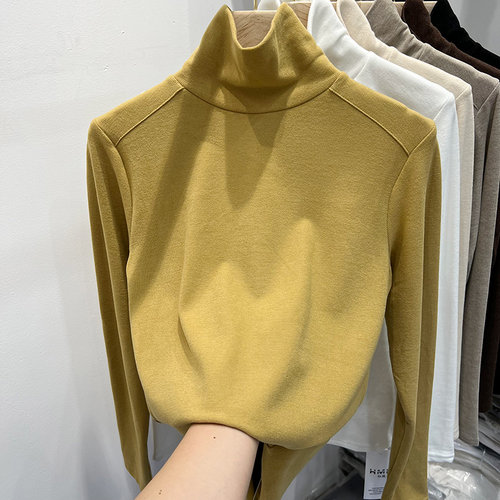 欧货柔软双面磨毛高领长袖T恤