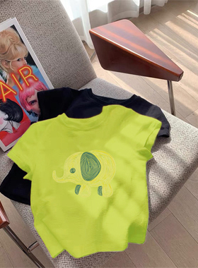 荧光绿色短袖t恤女夏季2026新款美式正肩修身卡通印花设计感上衣