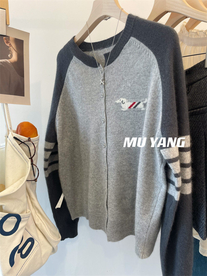 真的很好穿！细软山羊绒小狗提花羊毛开衫女条纹拼袖长袖针织上衣,女装/女士精品,毛针织衫,淘宝优惠券,粉丝福利购,淘宝优惠卷