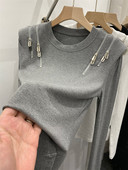 体恤上衣 洋气打底衫 欧货设计感拉链垫肩螺纹长袖 T恤女2026春新款