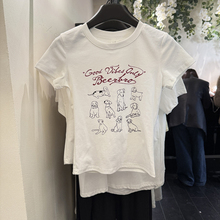 韩版2025年夏季新款十三行修身减龄通勤休闲百搭印花短袖T恤衫女