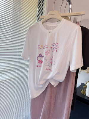 卡通印花雪花棉短袖T恤女薄