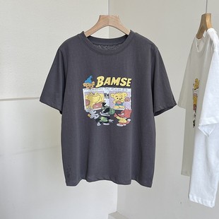 宽松百搭雪花棉透气薄款 韩版 新款 卡通小熊印花短袖 上衣 T恤女夏季