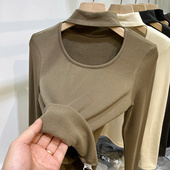 洋气内搭打底衫 设计感镂空挂脖加薄绒长袖 T恤女2026秋冬新款 上衣