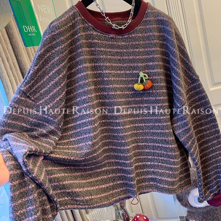 韩版减龄南瓜条纹软糯针织长袖T恤卫衣宽松内搭外套上衣女小个子,女装/女士精品,卫衣/绒衫,淘宝优惠券,粉丝福利购,淘宝优惠卷